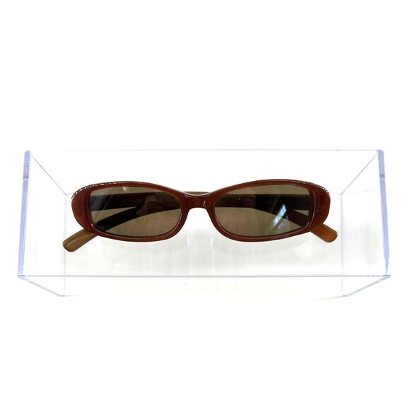 Retro Slim Rectangle Brown Sunglasses Unknown Brand with Case and Cloths - Picture 1 of 6